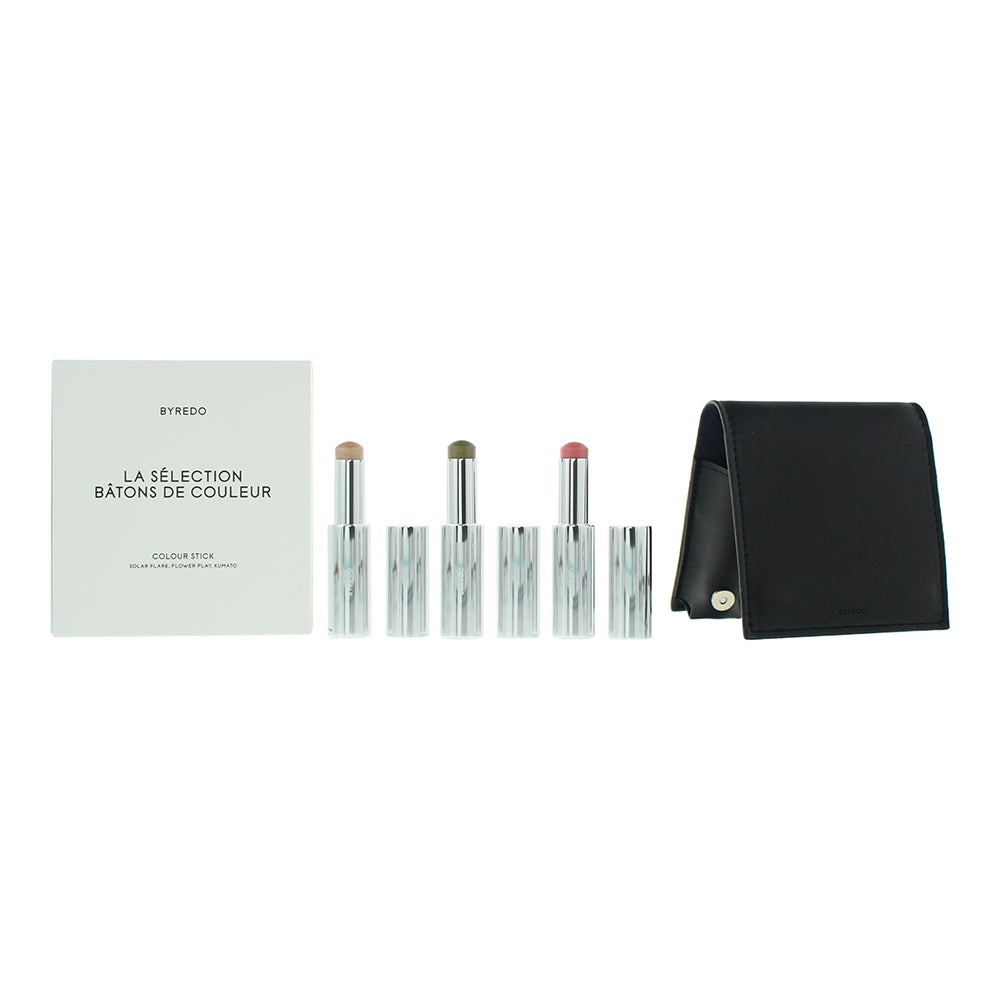 Byredo Dark Blue Set Of 3 + Leather Pouch: Solar Flare, Flower Play, Kumato Face