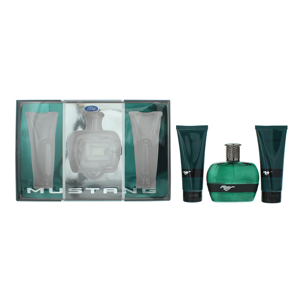 Mustang Green 3 Piece Gift Set: Eau de Toilette 100ml - Aftershave Balm 100ml - Hair Body Wash 100ml