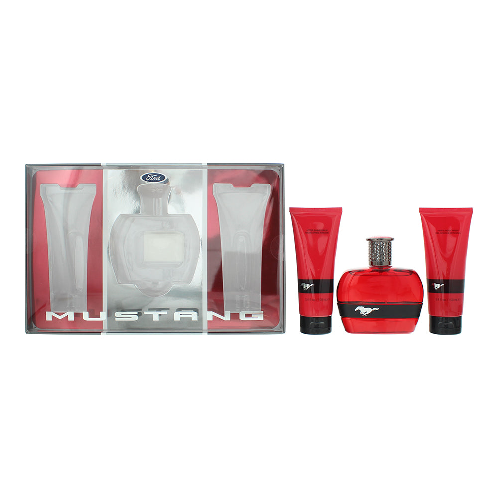 Mustang Red 3 Piece Gift Set: Eau de Toilette 100ml - Aftershave Balm 100ml - Hair Body Wash 100ml