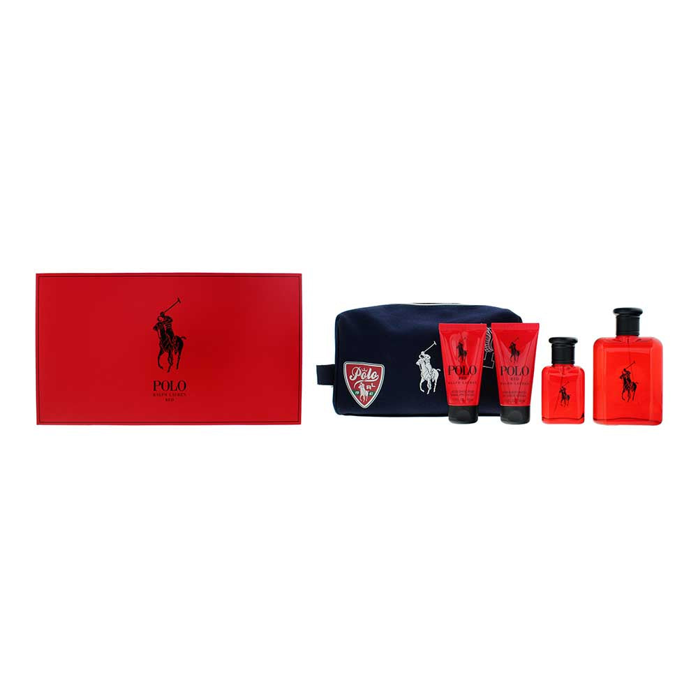 Ralph Lauren Polo Red 4 Piece Gift Set: Eau de Toilette 125ml - Eau de Toilette 40ml - Hair Body Wash 50ml - Aftershave Balm 50ml