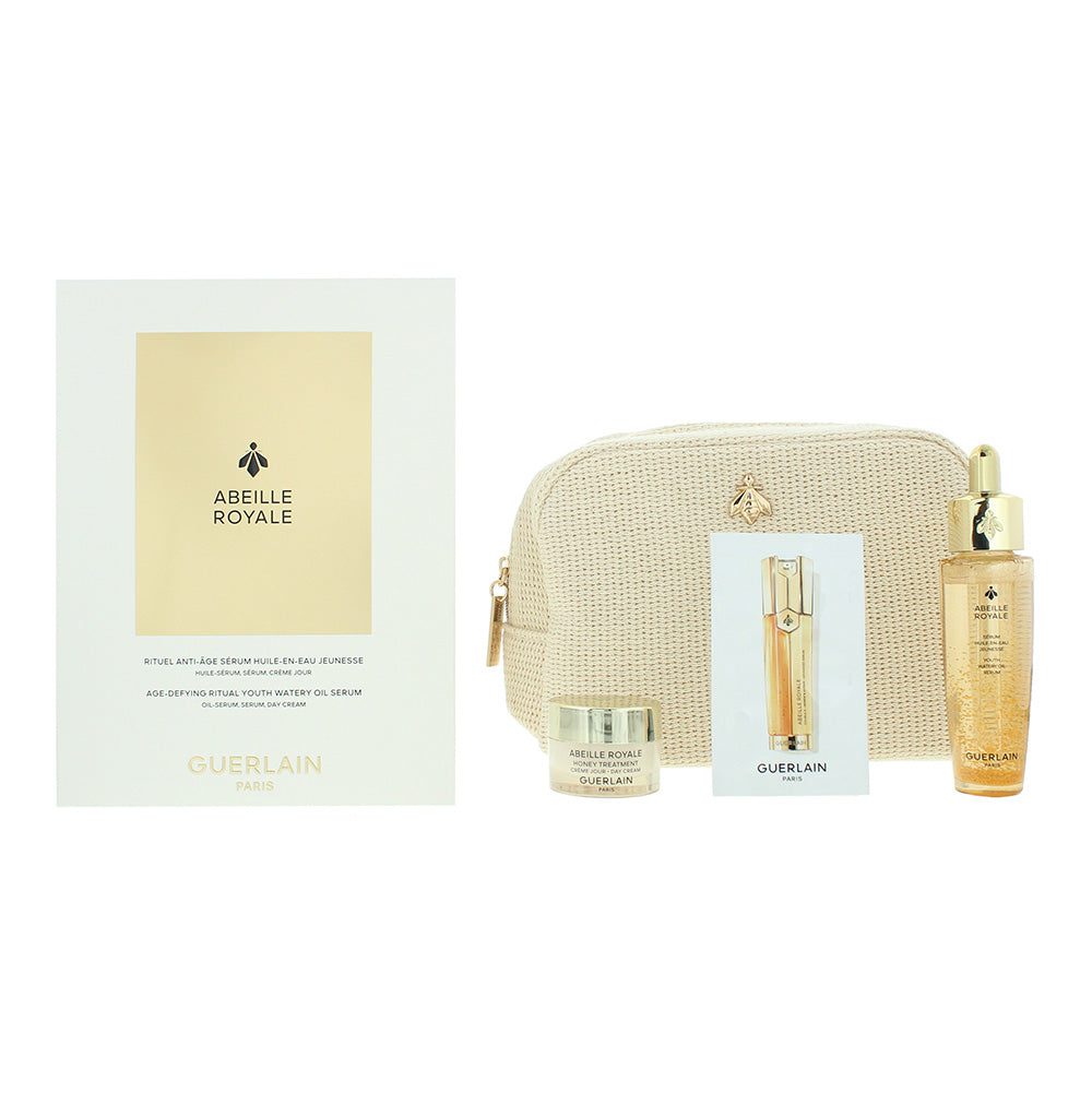 Guerlain Abeille Royale 3 Piece Gift Set: Day Cream 7ml - Oil In Water Serum 30ml - Renew Repair Serum 7 x 0.6g + Case