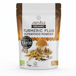 AUSHA Organic Turmeric Powder with Black Pepper Ginger Cardamom 250g