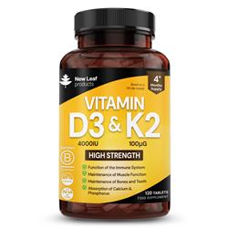 New Leaf Products Vitamin D3 4000iu & K2 100mcg 120 Tablet