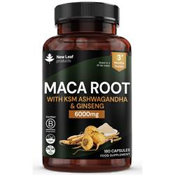 New Leaf Products Maca Root + KSM-66 Ashwagandha and Ginseng 6000mg 180 Capsules
