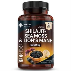 New Leaf Products Shilajit Sea Moss & Lions Mane 6000mg Vegan 120 Capsules