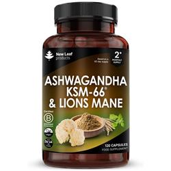New Leaf Products Free Ashwagandha KSM-66 & Lions Mane 120 Capsules