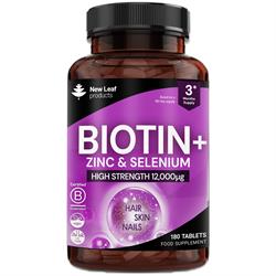 New Leaf Products Free Biotin + Zinc & Selenium 12000ug 180 Vegan Tablets