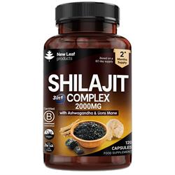 New Leaf Products Free Shilajit Ashwagandha & Lions Mane 2000mg 120 Capsules