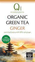 Qi Organic Green Tea with Ginger 25 Bags / 40g