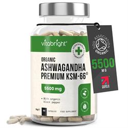 Vitabright Organic KSM-66 Ashwagandha 5500mg with Black Pepper. 90 capsules