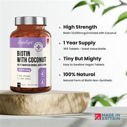 Vitabright Biotin 12000ug - 400 Tablets with Coconut