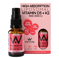 Well Actually Vitamin D3 (2000IU's) + K2 (100mcg) - Liposomal Spray -Strawberry
