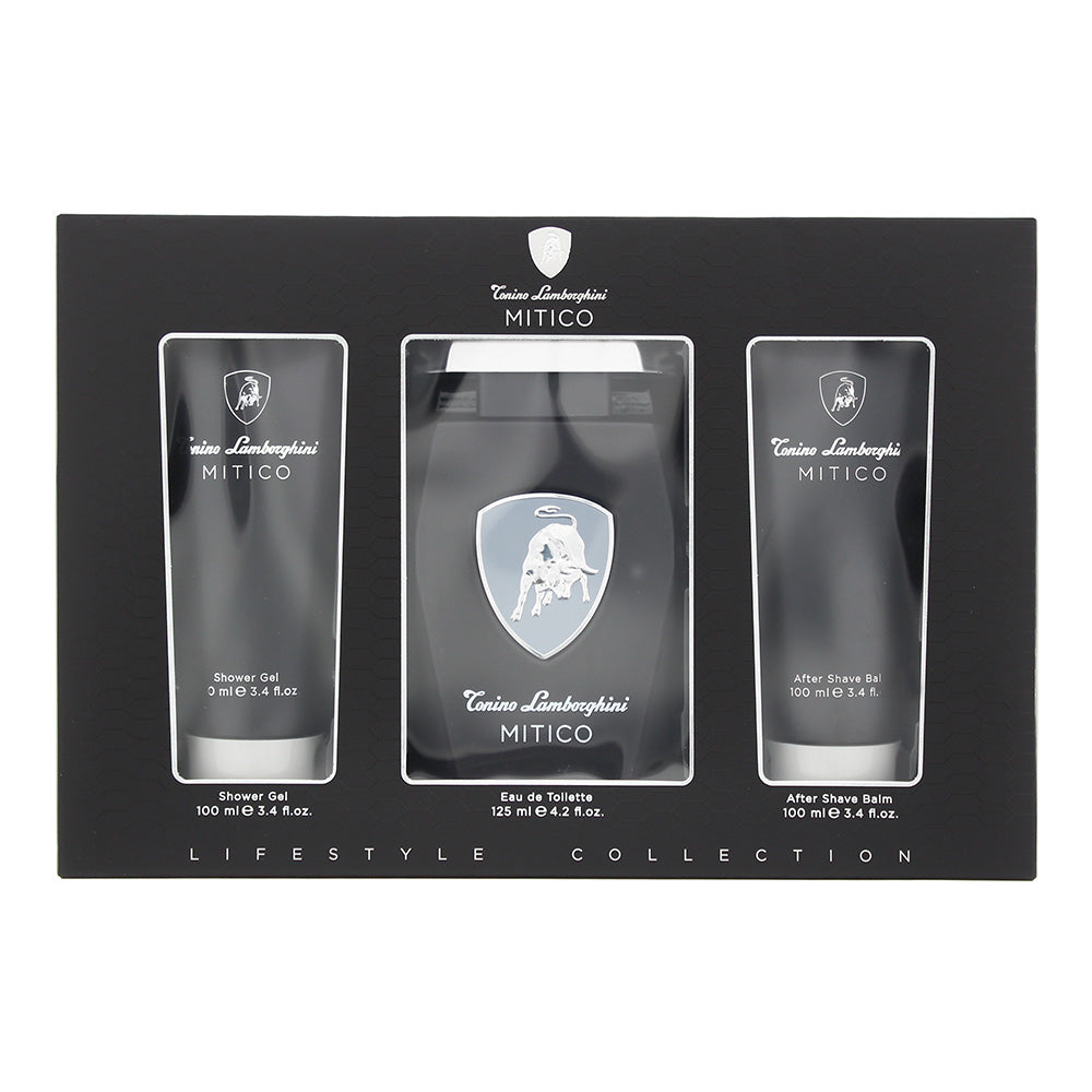 Tonino Lamborghini Mitico 3 Piece Gift Set: Eau De Toilette 125ml - Shower Gel 100ml - Aftershave Balm 100ml