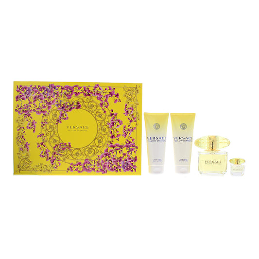 Versace Yellow Diamond 4 Piece Gift Set: Eau De Toilette 90ml - Shower Gel 100ml - Body Lotion 100ml - Eau De Toilette 5ml