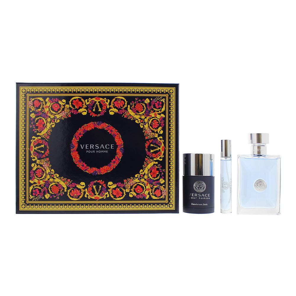 Versace Pour Homme 3 Piece Gift Set: Eau de Toilette 100ml - Deodorant Stick 75ml - Eau de Toilette 10ml