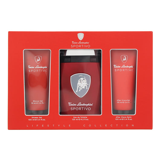 Tonino Lamborghini Sportivo 3 Piece Gift Set: Eau de Toilette 125ml - Shower Gel 100ml - Aftershave Balm 100ml