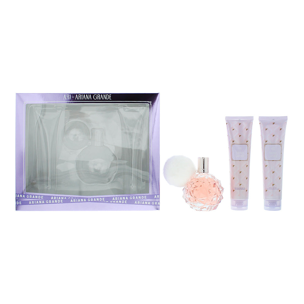 Ariana Grande Ari 3 Piece Gift Set: Eau de Parfum 100ml - Body Lotion 100ml - Ba