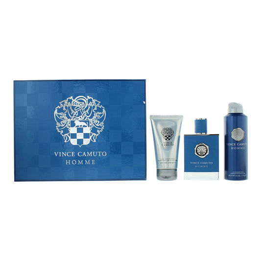 Vince Camuto Homme 3 Piece Gift Set: Eau de Toilette 100ml - Body Spray 180ml - Hair  Body Wash 150ml