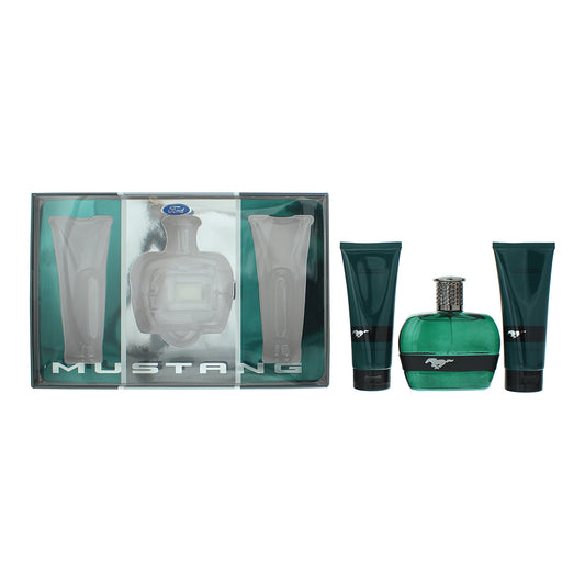 Mustang Green 3 Piece Gift Set: Eau de Toilette 100ml - Aftershave Balm 100ml - Hair  Body Wash 100ml