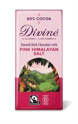 Divine Chocolate Fairtrade Dark Chocolate with Pink Himalayan Salt 90g
