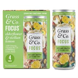 Grass and Co 4 x Liquid FOCUS Elderflower Lemon & Lion's Mane Nootropic 250ml