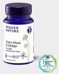 Higher Nature Lions Mane and Ginkgo for high performance day 30 capsules.