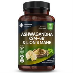 New Leaf Products Ashwagandha KSM-66 & Lions Mane 120 Capsules