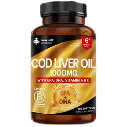 New Leaf Products Cod Liver Oil 1000mg Softgels + Omega-3 EPA & DHA 180 Capsules