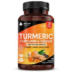 New Leaf Products Turmeric Supplements 2600mg Ginger & Black Pepper 120 Vegan
