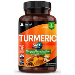 New Leaf Products Turmeric + Magnesium Glucosamine Ginger & Black Pepper 120 Caps