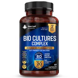 New Leaf Products Bio Cultures Complex + Inulin & FOS 60 Gut Repair 80 Billion CFU