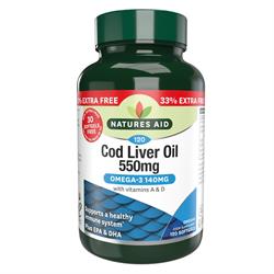 Natures Aid Promo Packs Cod Liver Oil 550mg 120 Capsules 33% Extra Free