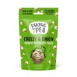 Taking the Pea Taking The Pea Cheesy & Onion flavoured crunchy coated pea snack.