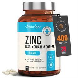Vitabright Zinc Bisglycinate with Copper - 25mg per tablet 400 tablets