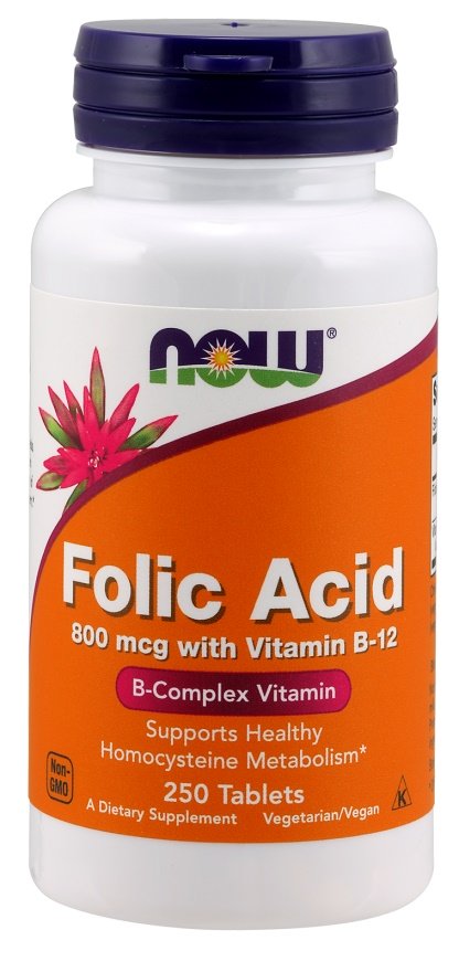 NOW Foods: Folic Acid with Vitamin B12, 800mcg - 250 tabs