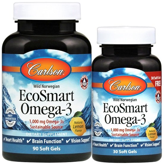 Carlson Labs: EcoSmart Omega-3, 1000mg Natural Lemon - 90 + 30 softgels