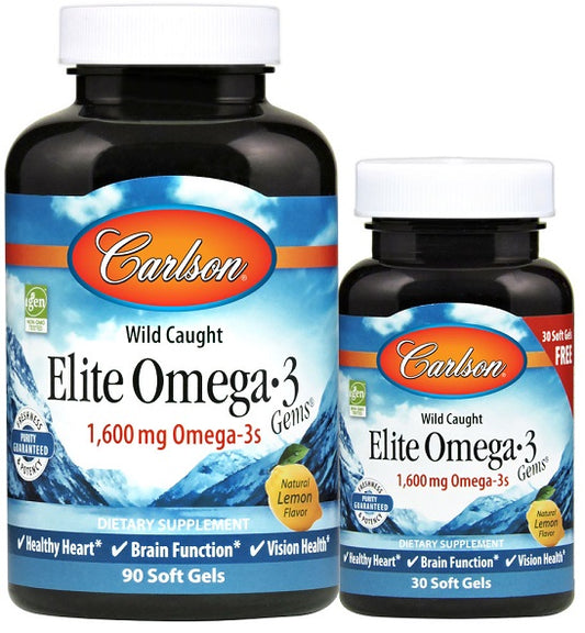 Carlson Labs: Elite Omega-3 Gems, 1600mg Natural Lemon - 90 + 30 softgels