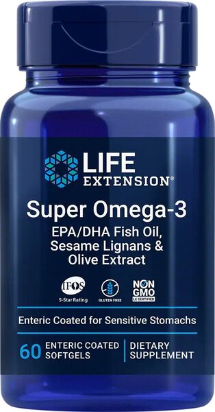 Life Extension: Super Omega-3 EPA/DHA with Sesame Lignans & Olive Extract - 60 enteric coated softgels