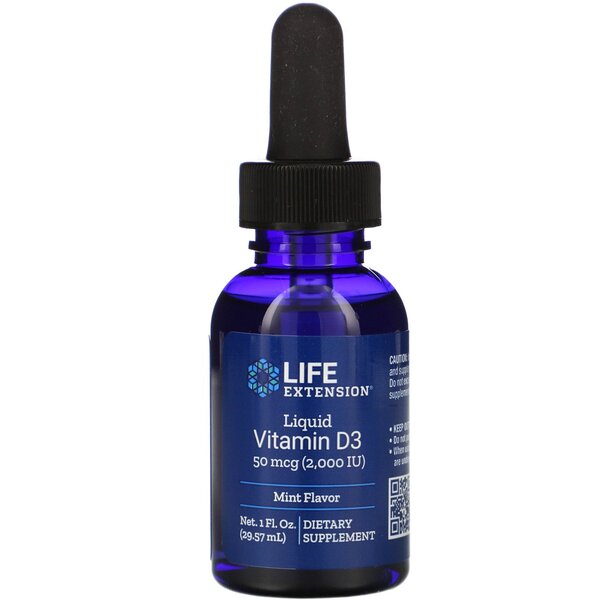 Life Extension: Liquid Vitamin D3, 50mcg (Mint) - 29 ml.