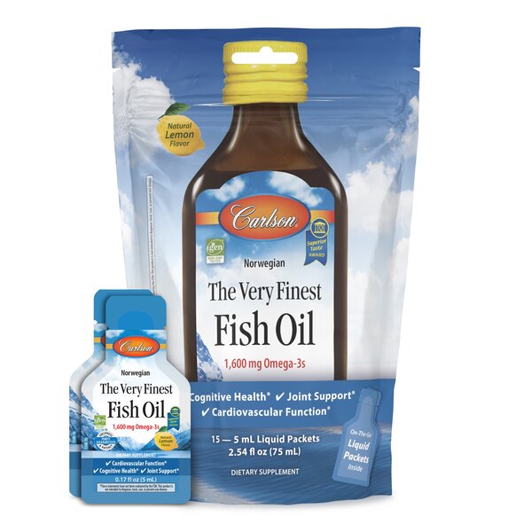 Carlson Labs: The Very Finest Fish Oil - 1600mg Omega-3s, Natural Lemon (Pouch of Packets) - 15 x 5 ml.