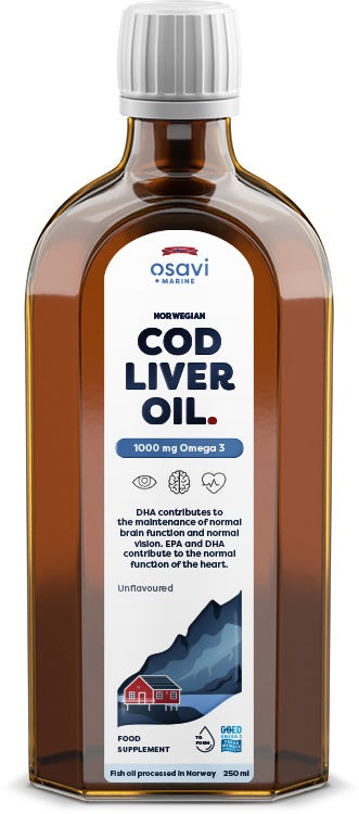 Osavi: Norwegian Cod Liver Oil, 1000mg Omega 3 (Unflavoured) - 250 ml.