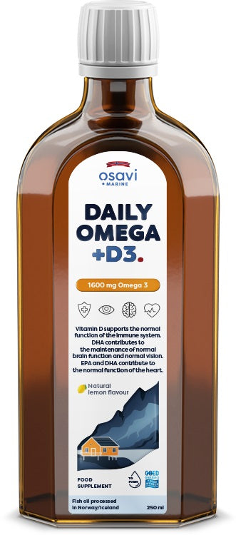 Osavi: Daily Omega + D3, 1600mg Omega 3 (Natural Lemon) - 250 ml.