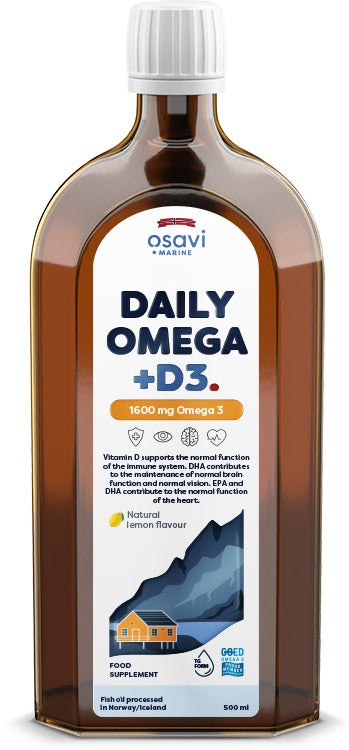 Osavi: Daily Omega + D3, 1600mg Omega 3 (Natural Lemon) - 500 ml.