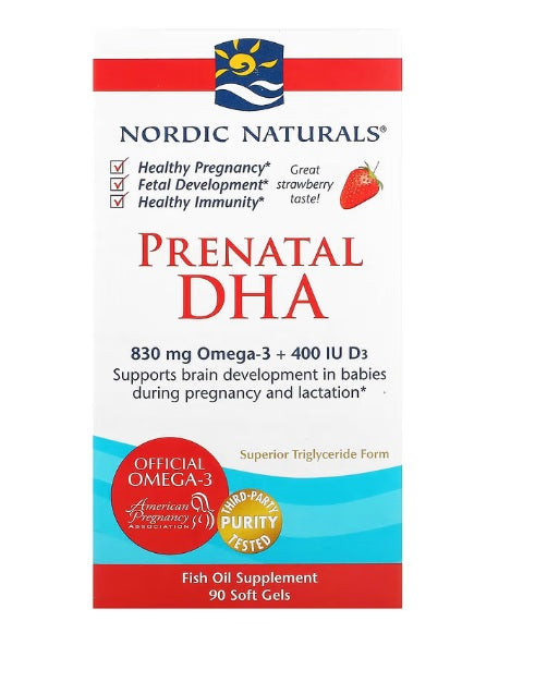 Nordic Naturals: Prenatal DHA, 830mg Omega-3 + 400 IU D3 Strawberry - 90 softgels