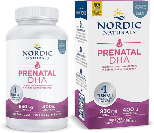 Nordic Naturals: Prenatal DHA, 830mg Omega-3 + 400 IU D3 Unflavored (EAN 768990017483) - 180 softgels