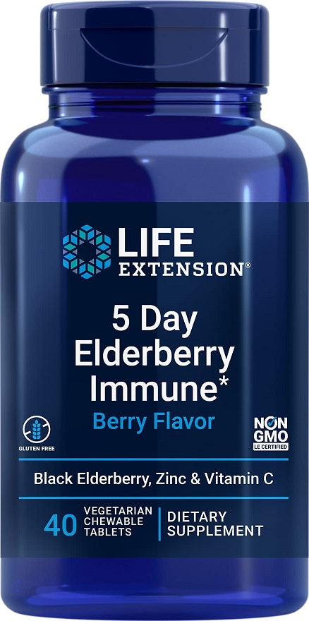 Life Extension: 5 Day Elderberry Immune, Berry - 40 chewable tabs