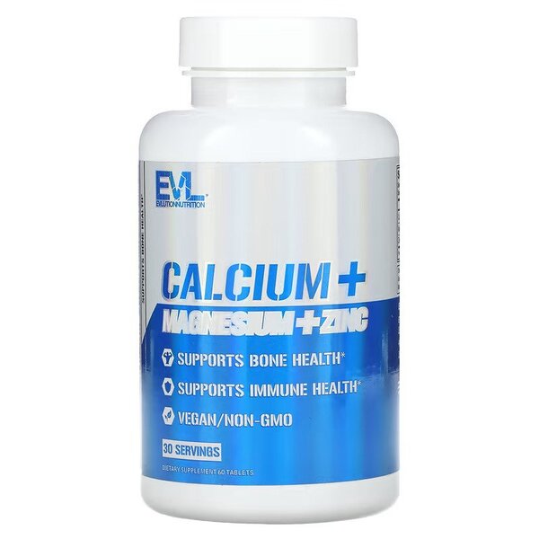 EVLution Nutrition: Calcium + Magnesium + Zinc - 60 tablets