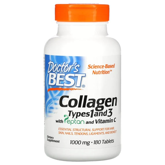 Doctor's Best: Collagen Types 1 and 3 with Peptan and Vitamin C, 1000mg - 180 tabs