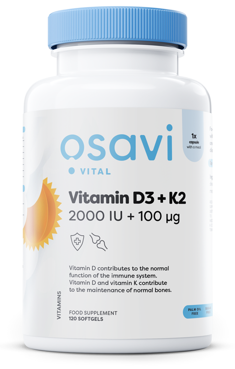 Osavi: Vitamin D3 + K2, 2000IU + 100mcg - 120 softgels