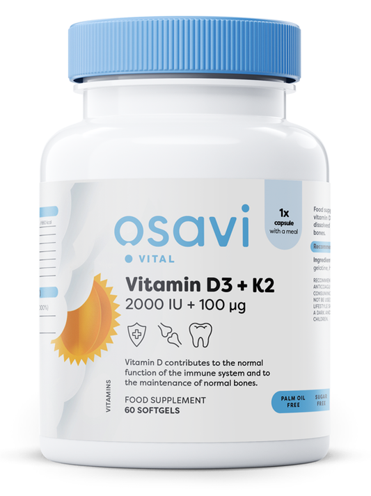 Osavi: Vitamin D3 + K2, 2000IU + 100mcg - 60 softgels